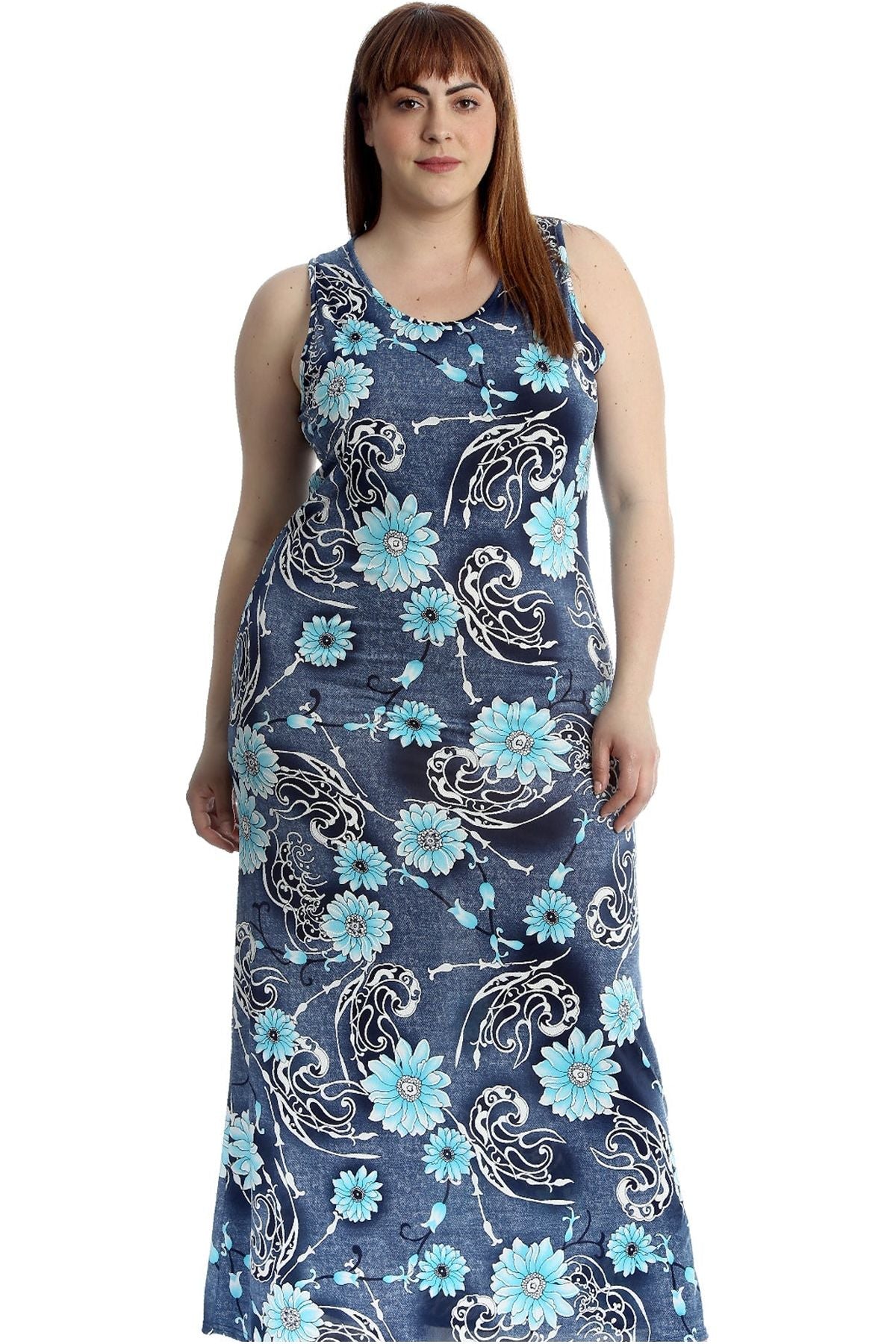 Denim Look Print Sleeveless Maxi Dress Dress WearAll Blue 14