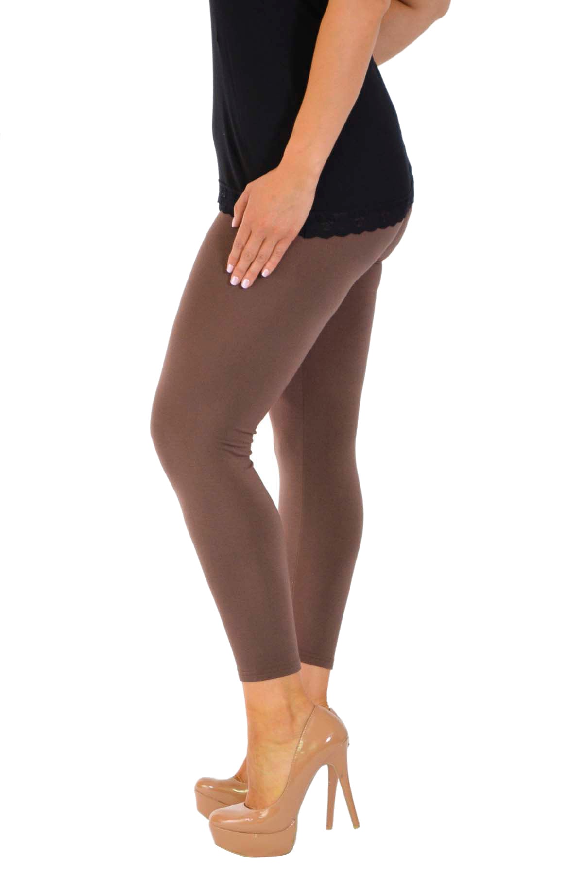 Plus Size Plain Long Leggings Leggings WearAll Brown 16-18