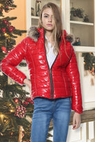 Wet Look Quilted Faux Fur Hooded Long Sleeve Padded Jackets Jackets & Coats WearAll