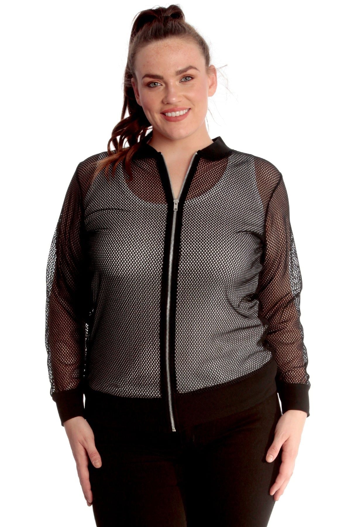 Mesh Bomber Jacket Ladies Net Plain Top Jacket WearAll Black 14