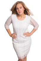 Floral Lace Lined 3/4 Sleeve Dress Tops WearAll White 14