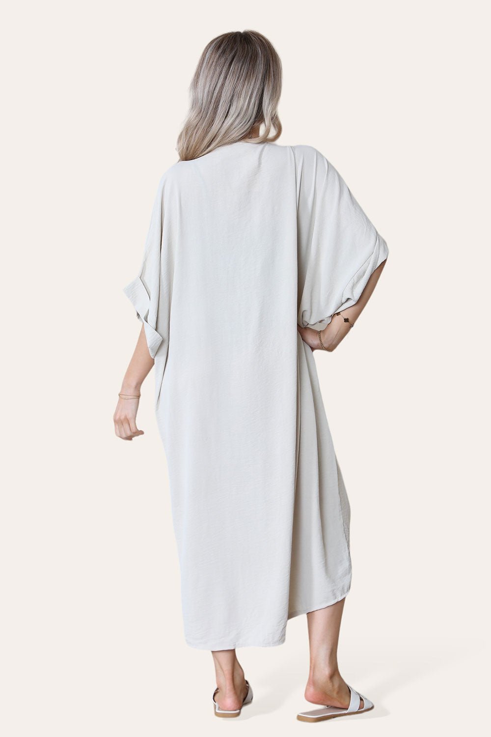 Womens V-Neck Tie Knotted Twisted Front Oversized Longline Midi Dress Dress WearAll