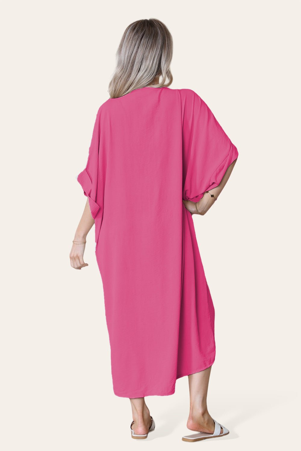 Womens V-Neck Tie Knotted Twisted Front Oversized Longline Midi Dress Dress WearAll