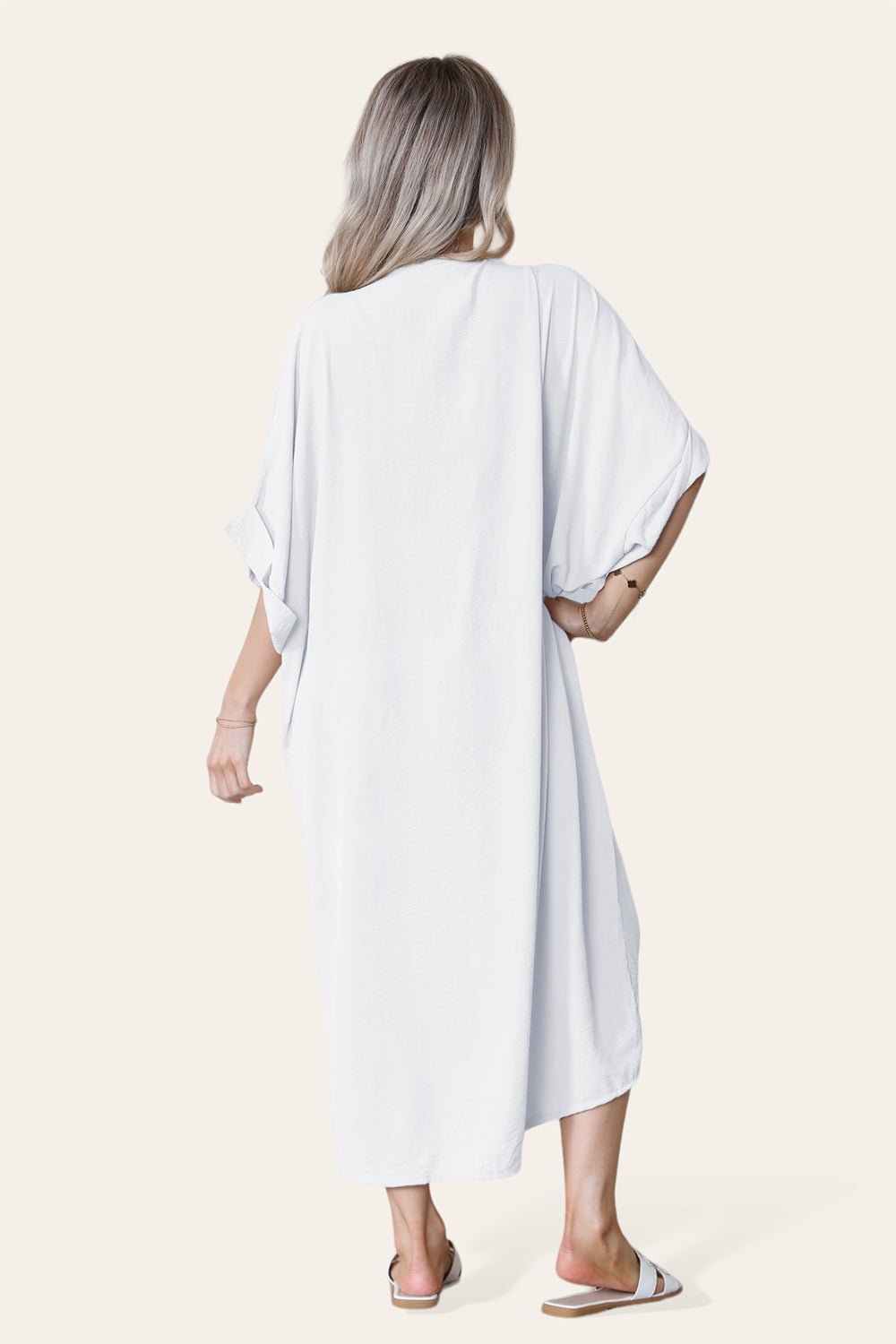 Womens V-Neck Tie Knotted Twisted Front Oversized Longline Midi Dress Dress WearAll White/Cream One Size UK Fit (10 to 20)