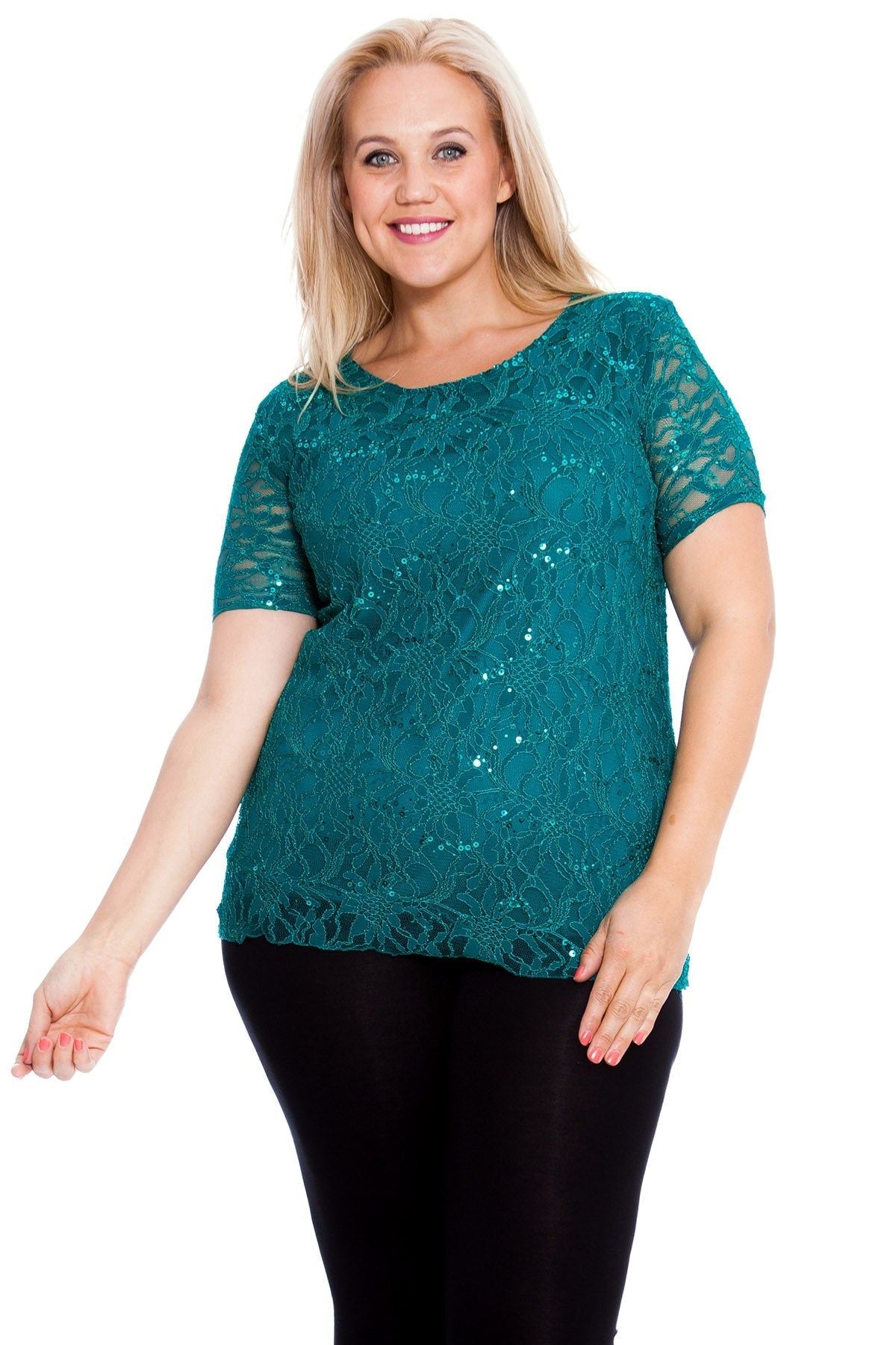 Plus Size Lace Sequin Lined Top Tops WearAll