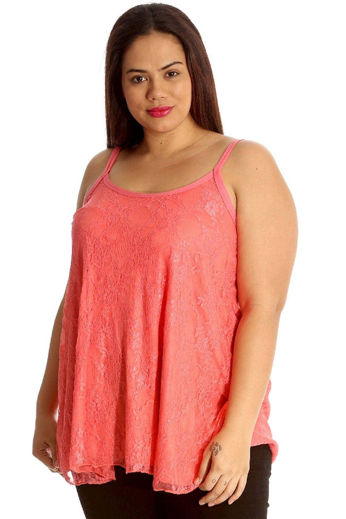 Lace Chiffon Sheer Lined Swing Vest Tops WearAll