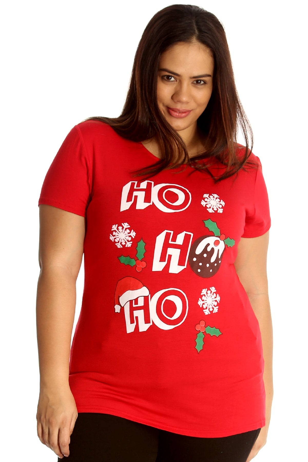 Holly Snowflake Christmas Short Sleeve Top Tops WearAll Red 14