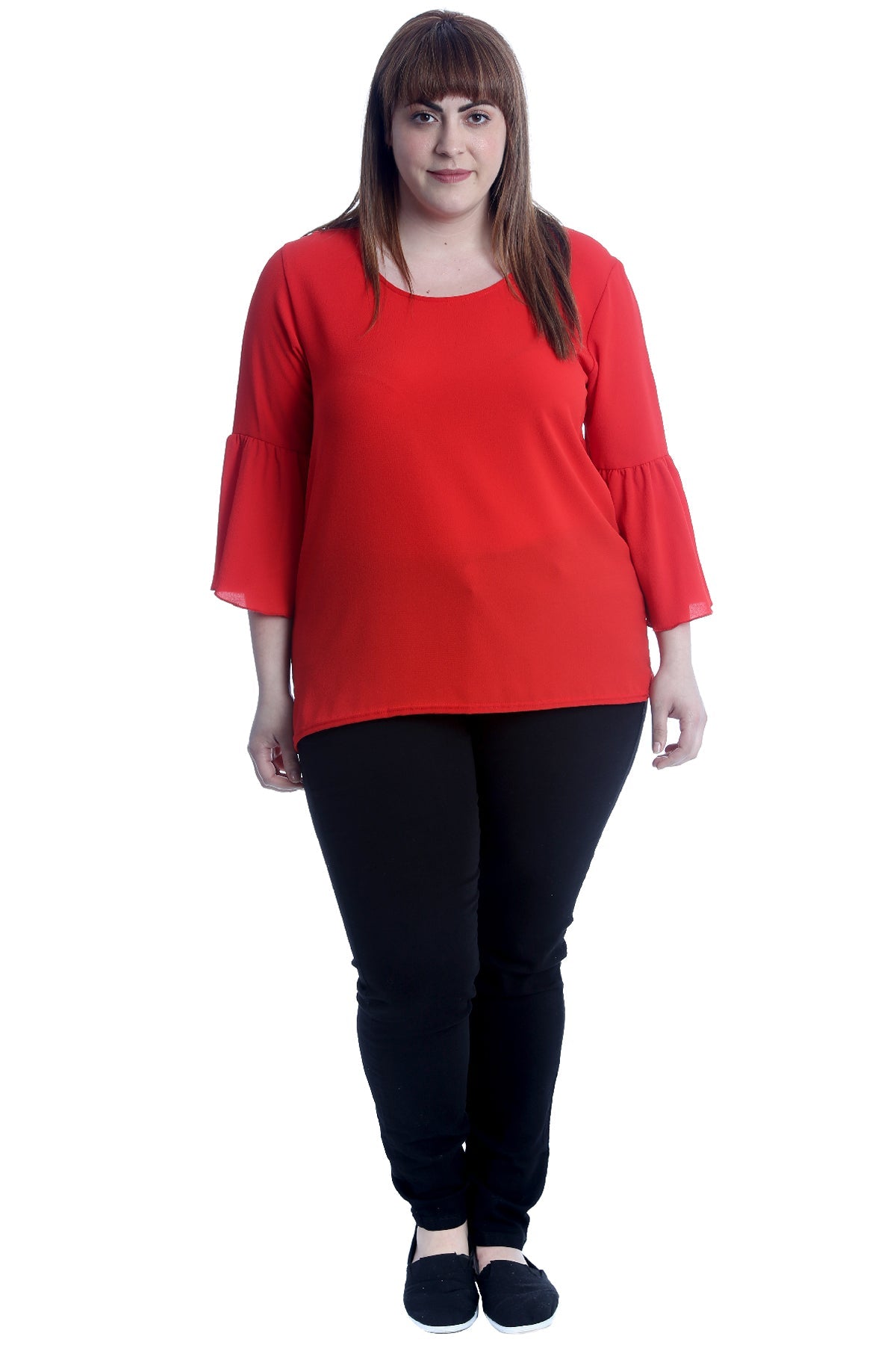 Plus Flared Bell Sleeve Crepe Top Tops WearAll Red 14