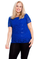 Lace Sequin Lined Top Tops WearAll Royal Blue 12-14
