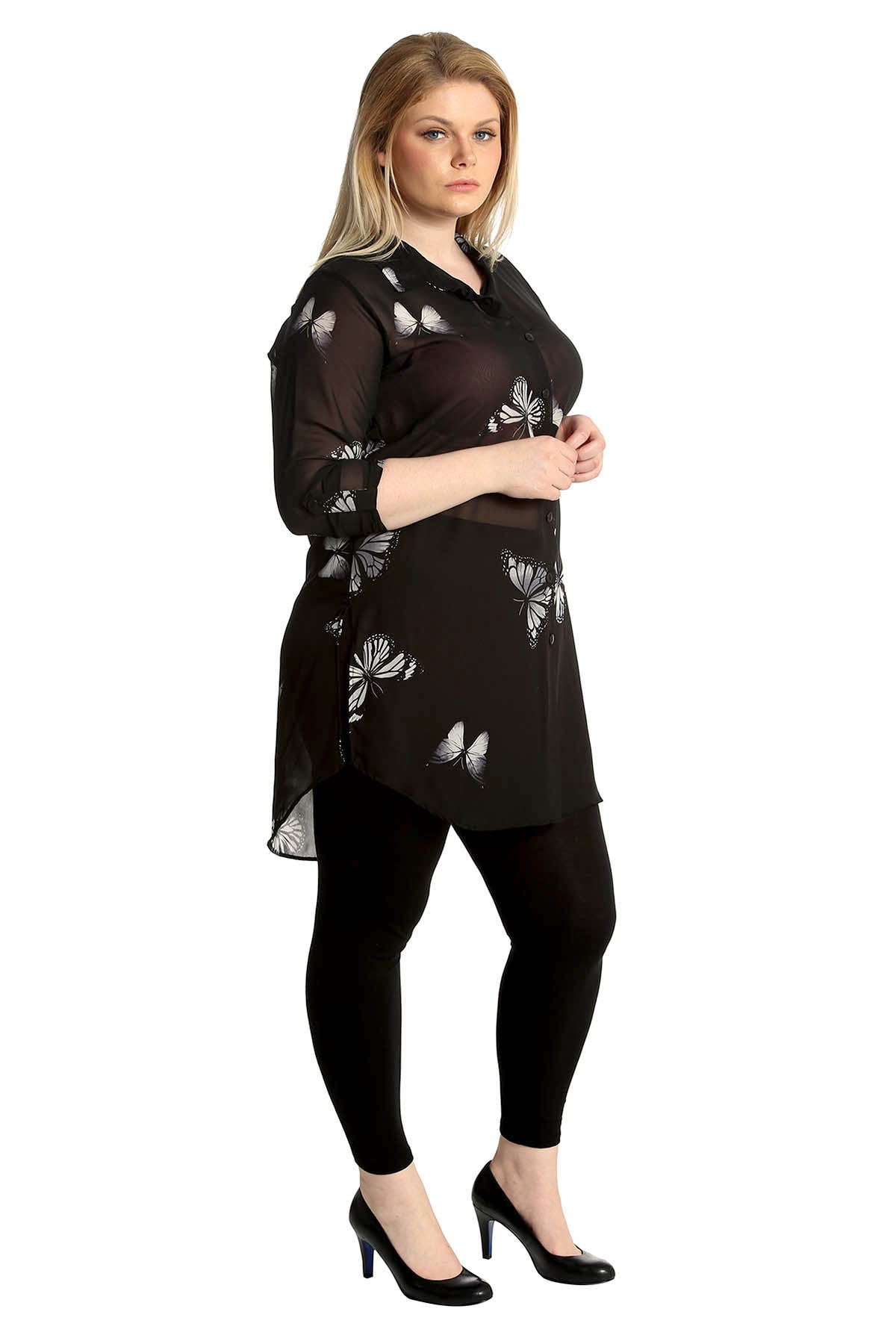 Butterfly Print Side Slit Curved Hem Top Tops WearAll