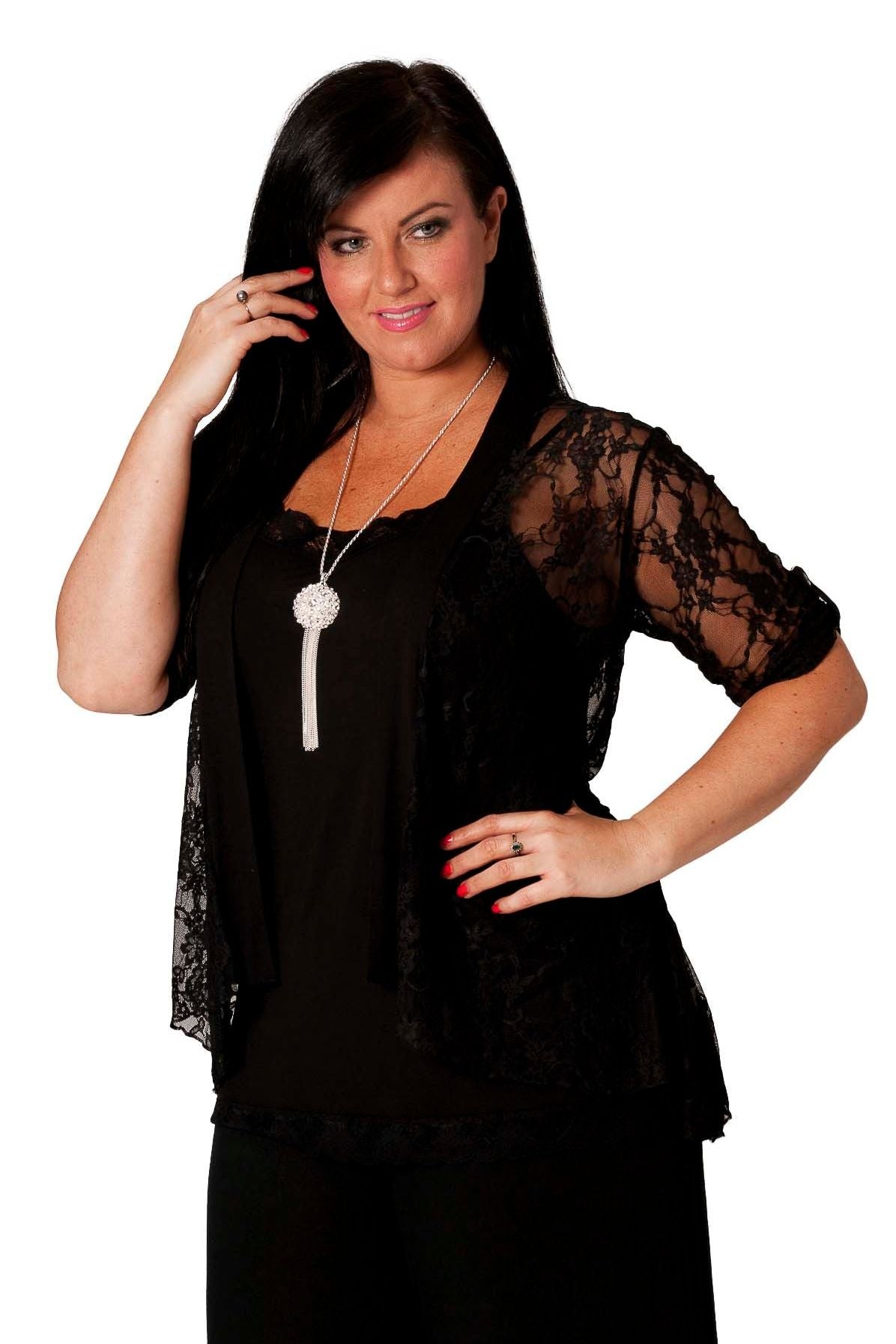 Lace Open Short Cardigan Top cardigan WearAll Black 14