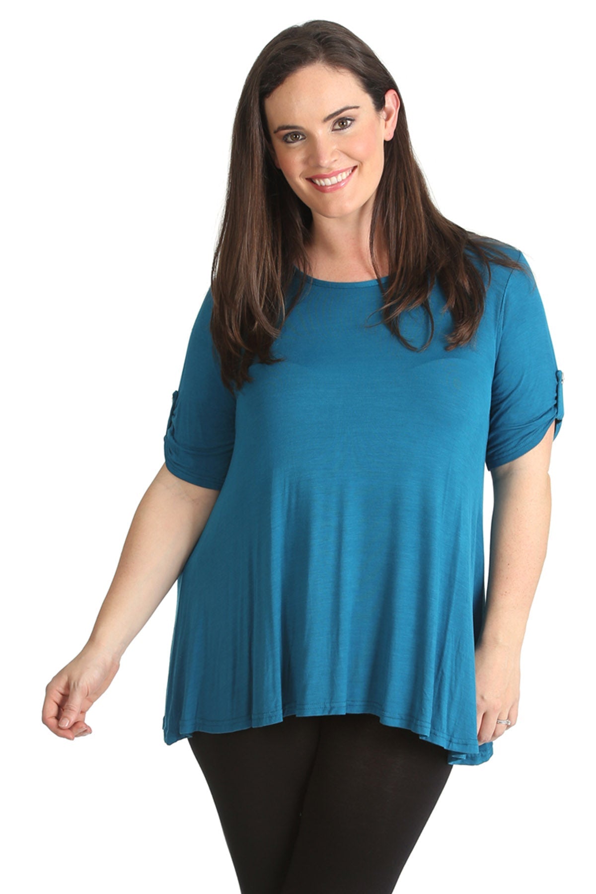 Womens Scoop Neck Flared Ladies Plain Tops Tops WearAll Teal 14