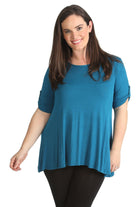 Womens Scoop Neck Flared Ladies Plain Tops Tops WearAll Teal 14