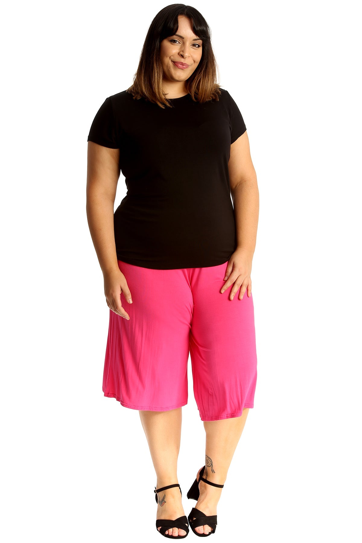 Plus Size Plain Viscose Culottes Shorts WearAll