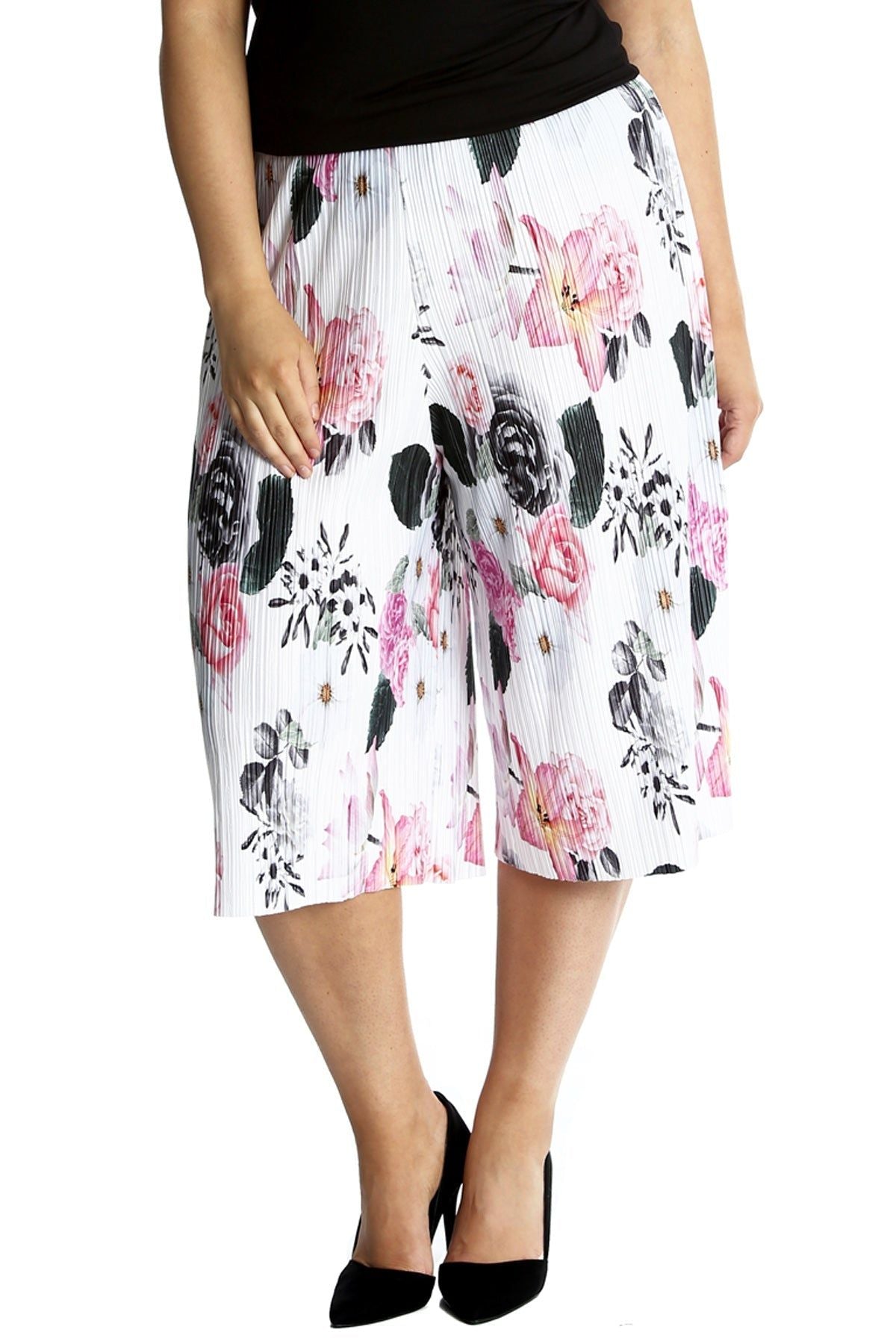 Plus Size Floral Print Crinkle Culottes Culottes WearAll