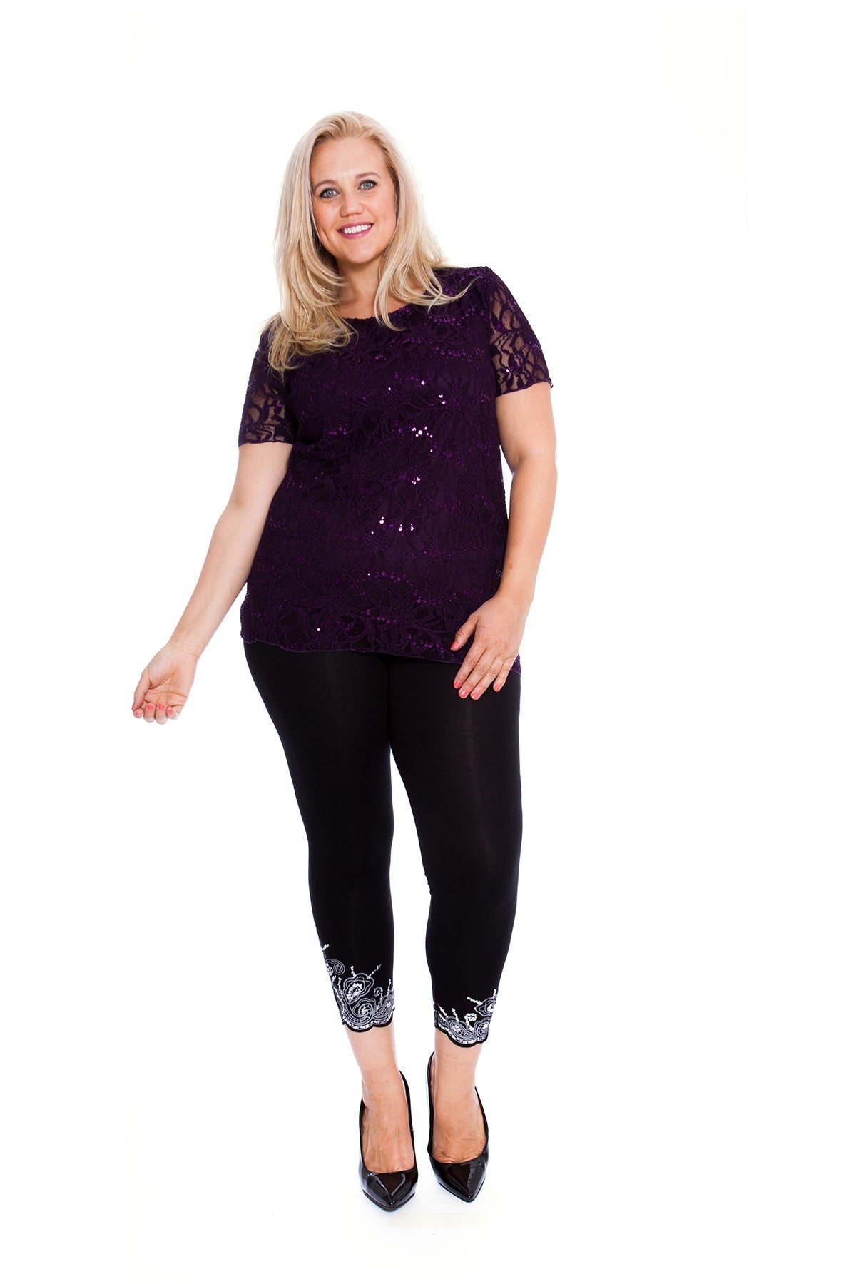 Plus Size Lace Sequin Lined Top Tops WearAll