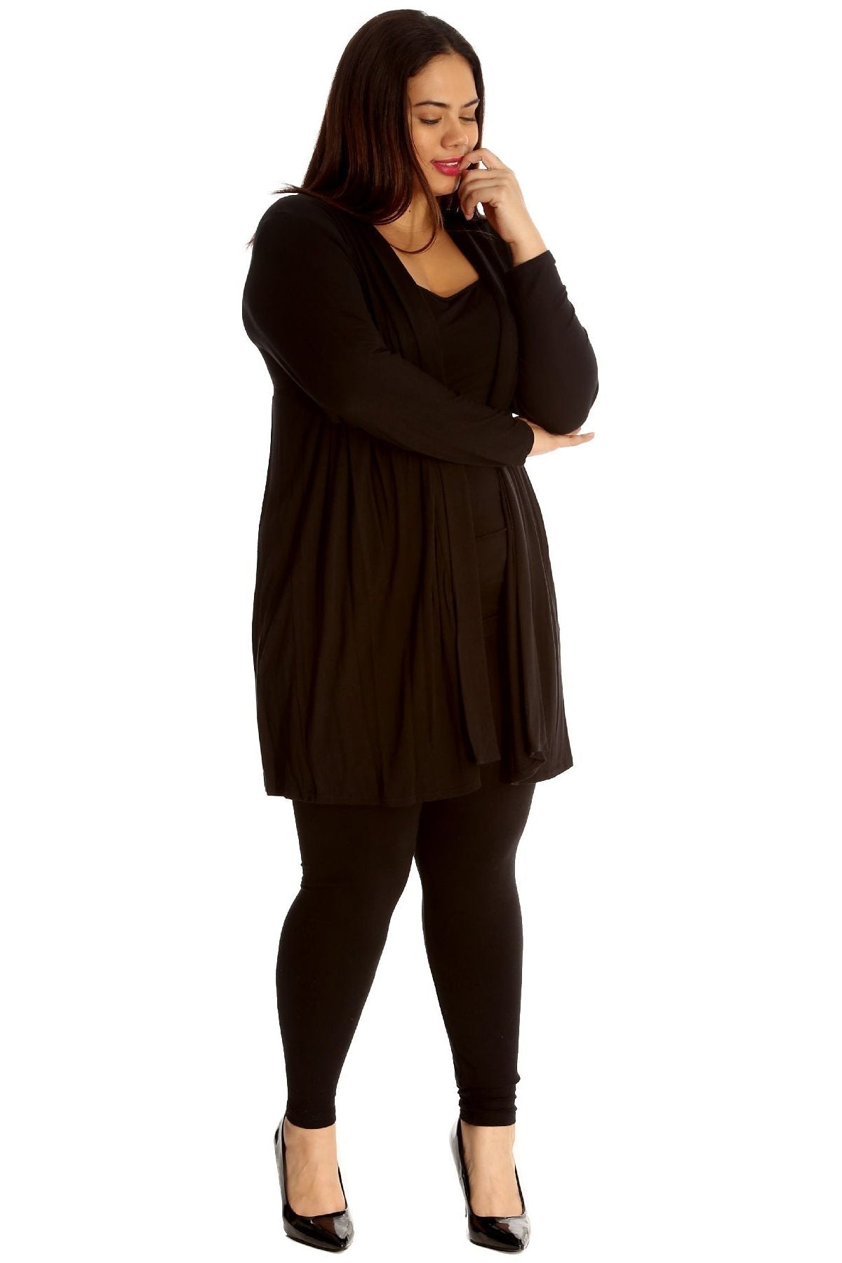 Plus Size Lace Back Open Pleated Cardigan Maxi Cardigan WearAll