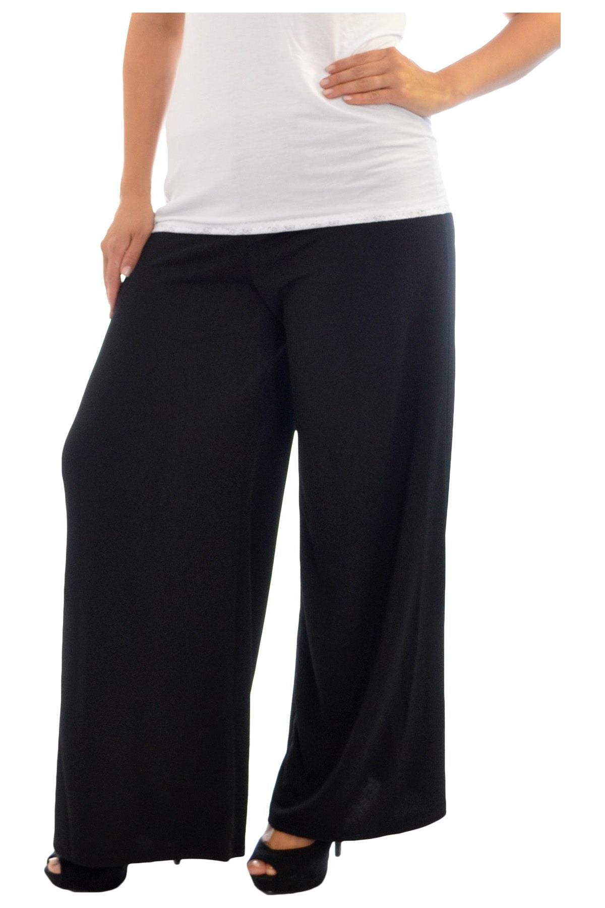 Wide Leg Flared Plain Palazzo Trouser Palazzo WearAll Black 8-10