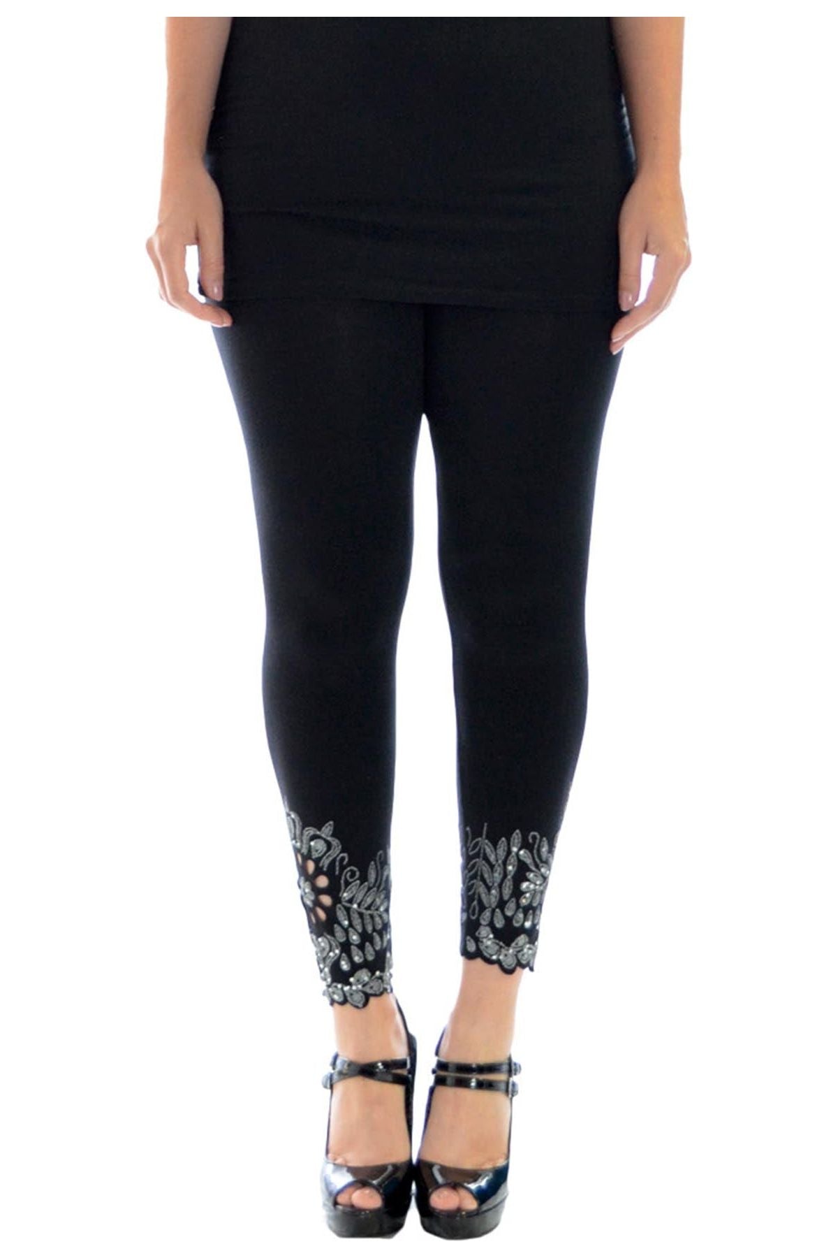 Plus Size Sequin Scallop Beaded Flower Petal Leggings Leggings WearAll