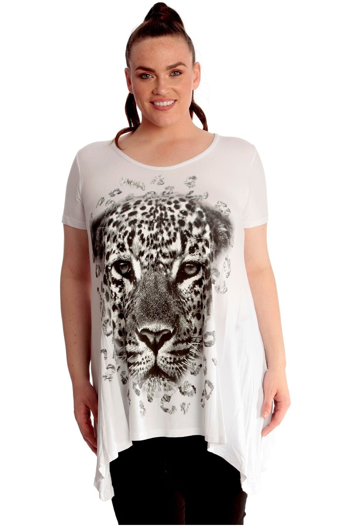 Leopard Print Hanky Hem Short Sleeve Top