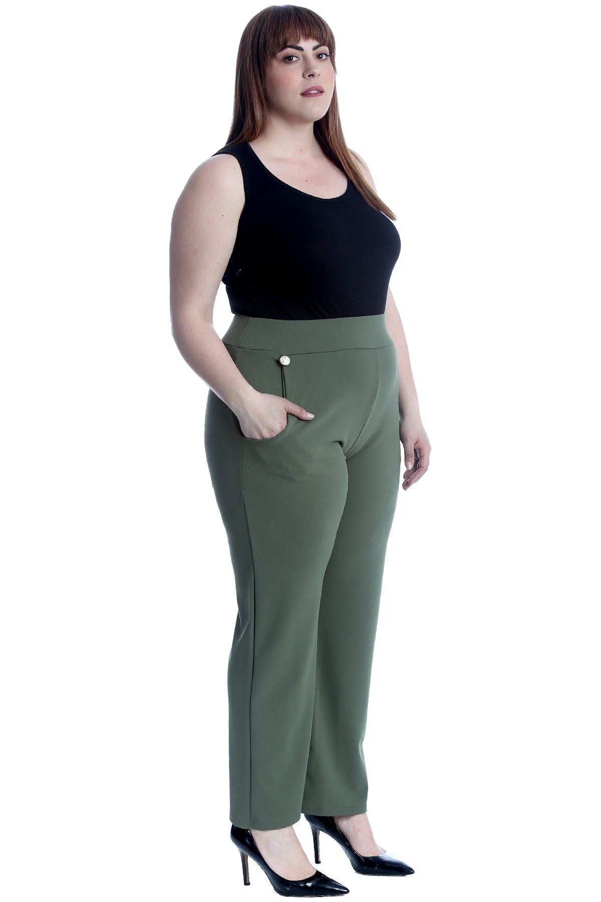 Plus Button Embellished Pocket Palazzo Trousers Trousers WearAll