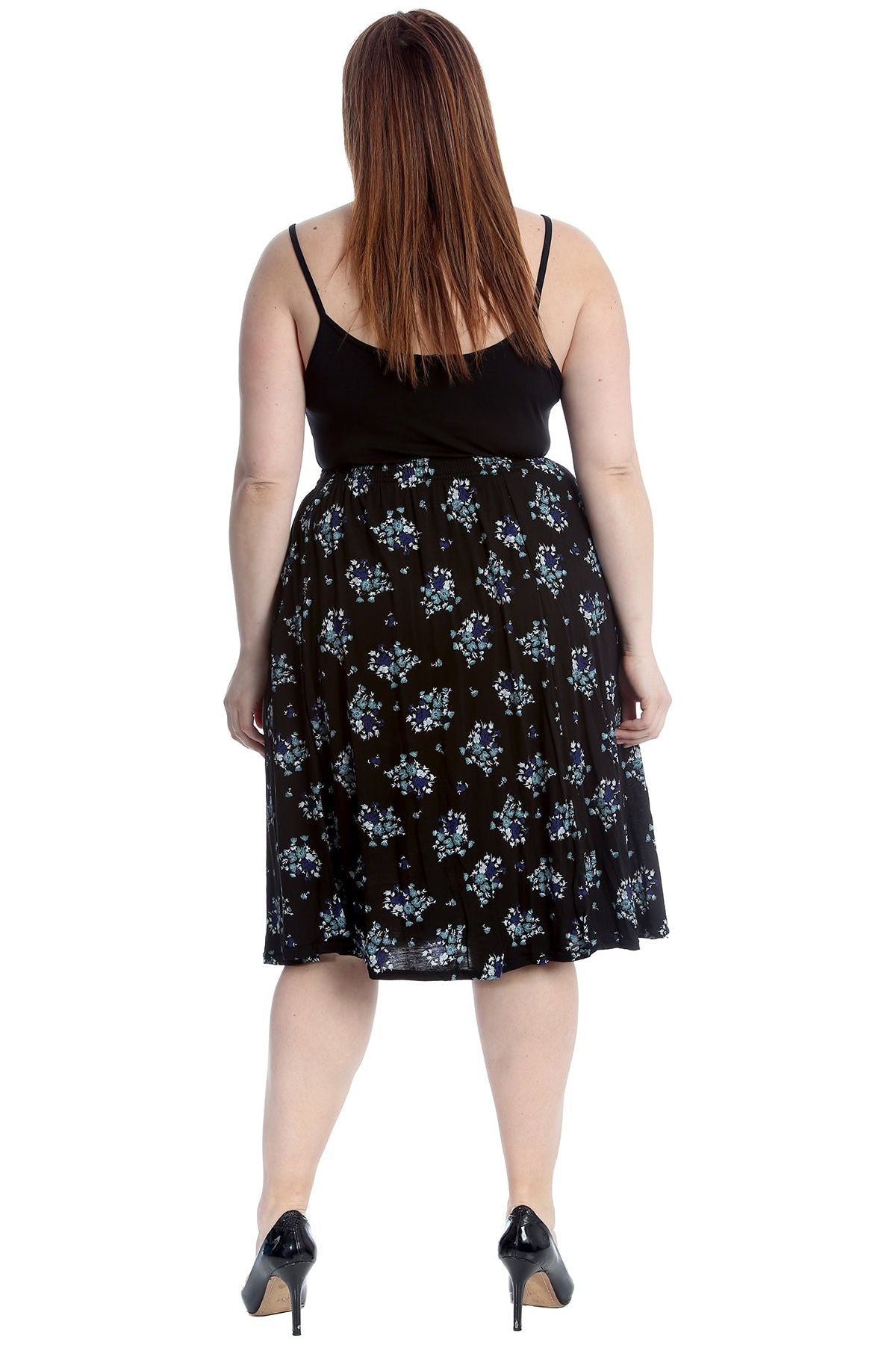 Plus Size Teal Floral Midi Skirt Skirt WearAll