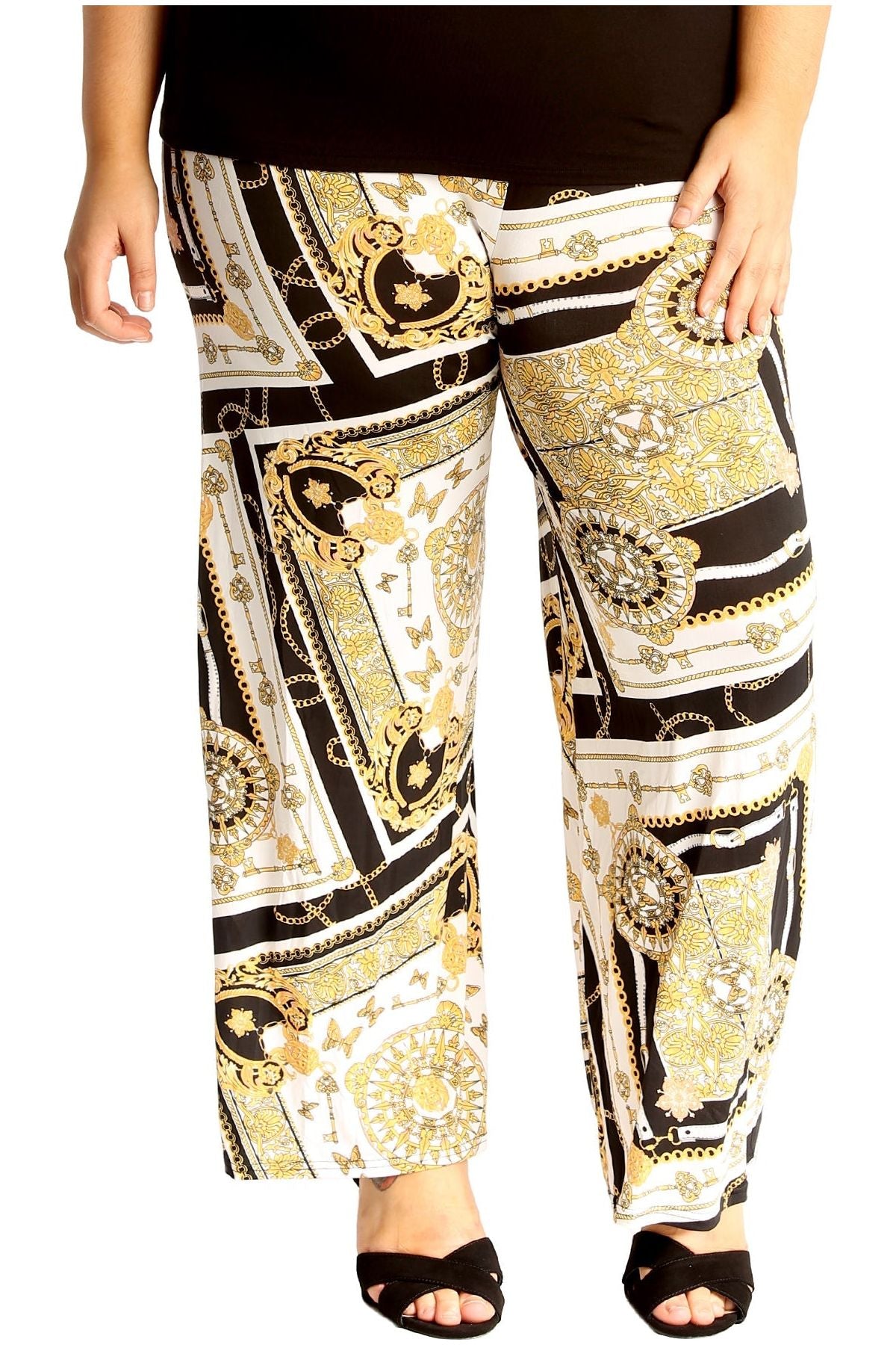 Plus Size Baroque Paisley Print Palazzo Trouser Palazzo WearAll White 16-18