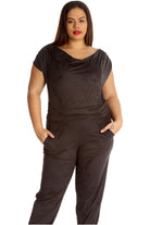 Plus Size Cowl Neck Pocket Belted Jumpsuits Jumpsuit WearAll Black 22-24