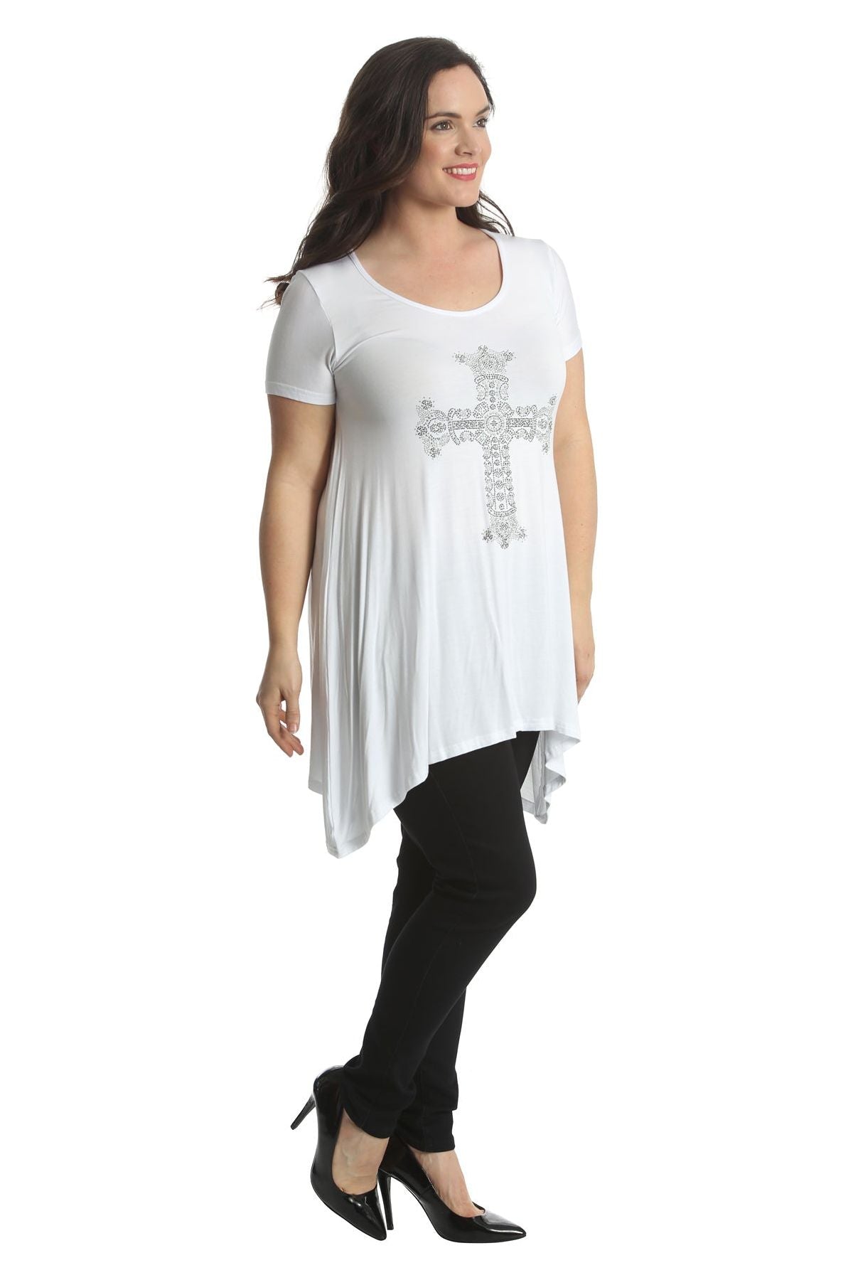 Crown Cross Stud Hanky Hem Short Sleeve Top Tops WearAll