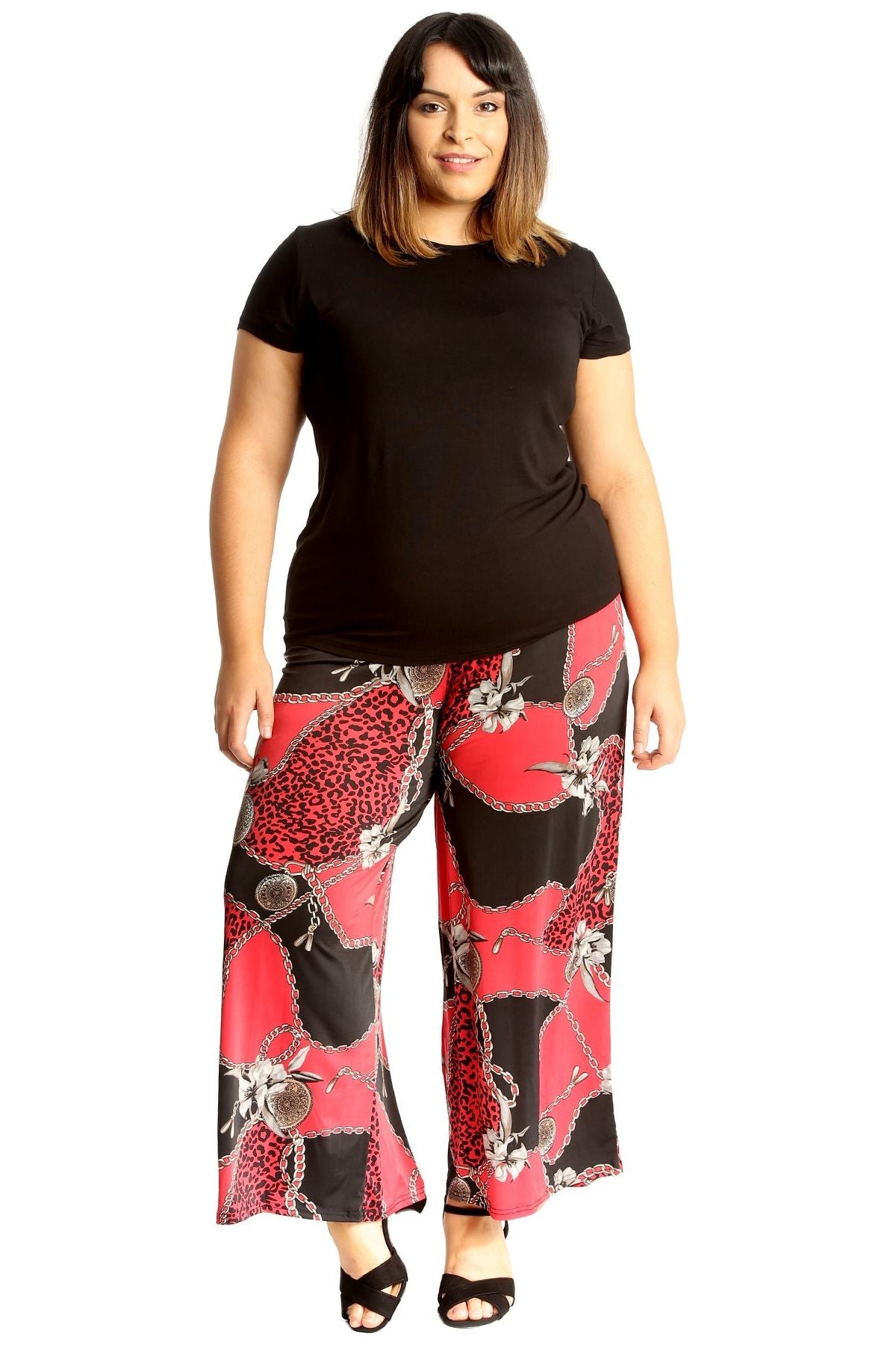 Plus Size Red Leopard Chain Print Palazzo Trouser Palazzo WearAll