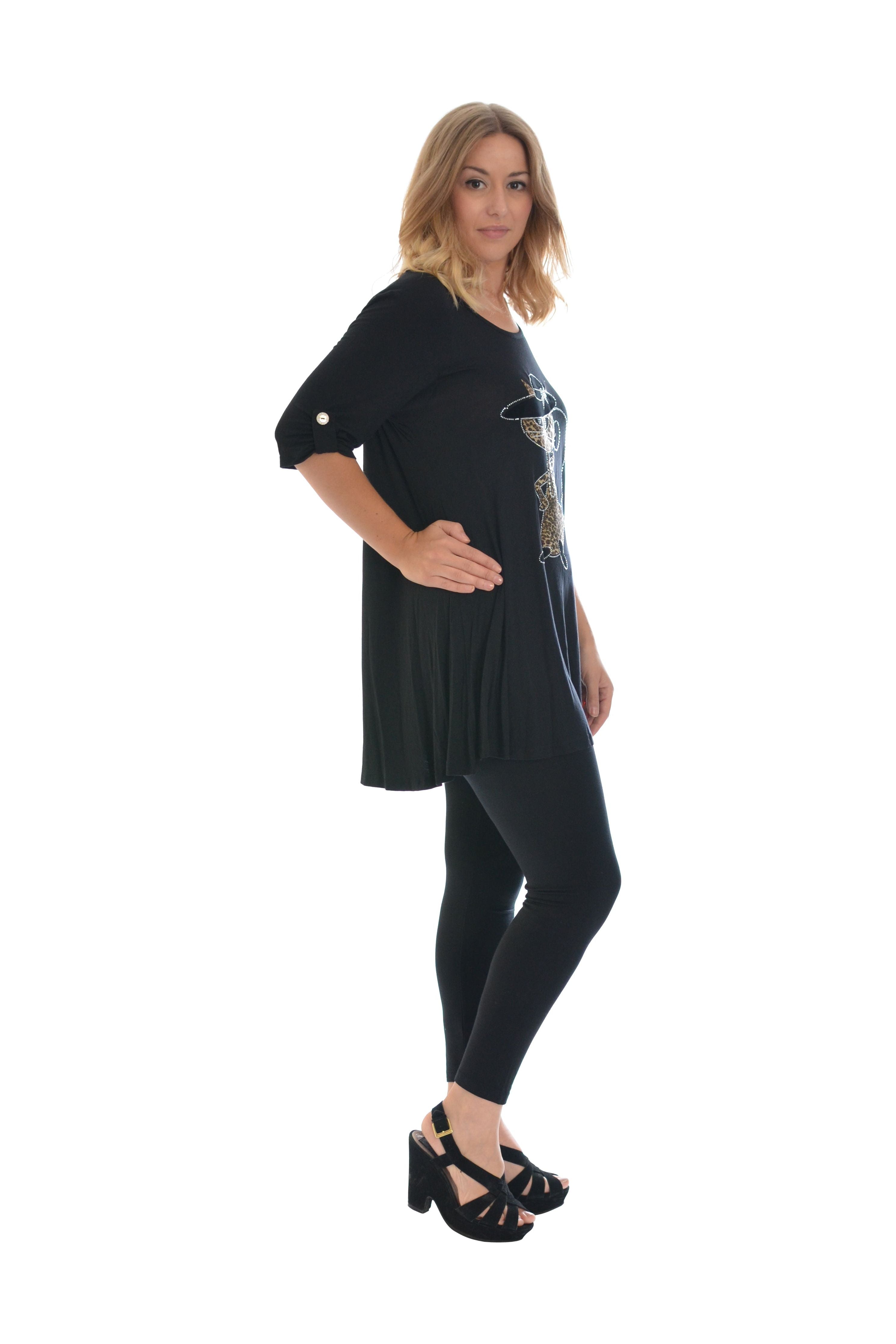 Cat With Hat Stud 2 Button Top Apparel & Accessories WearAll