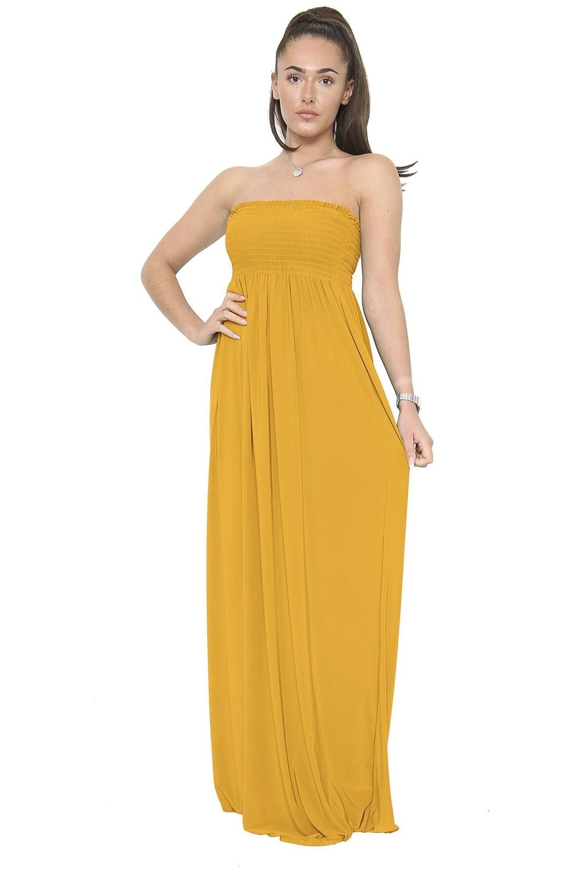 Plus Size Strapless Sheering Maxi Dress Maxi Cardigan WearAll Mustard 20-22