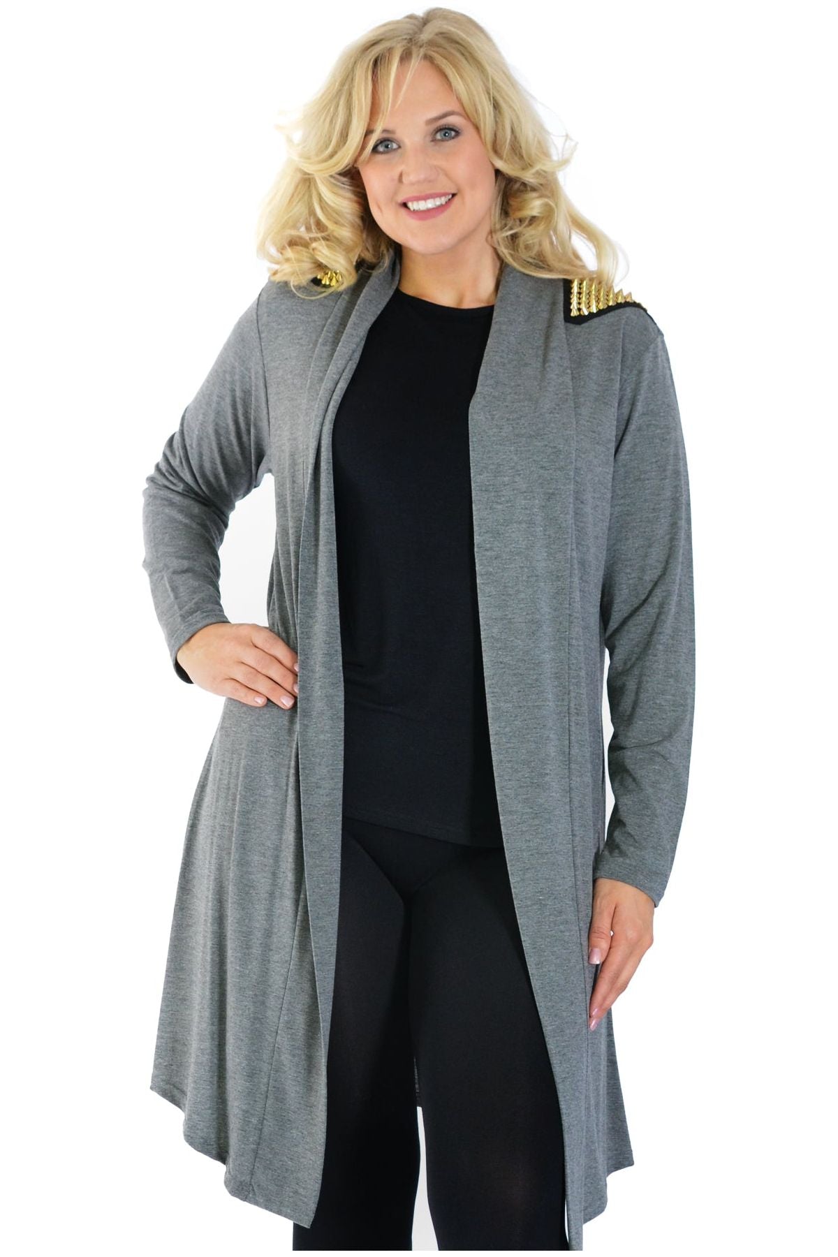 Plus Size Long Sleeve Spike Maxi Cardigan Maxi Cardigan WearAll Grey 16-18
