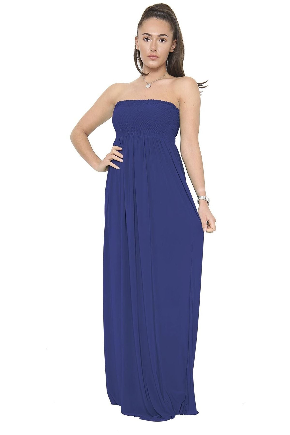 Strapless Sheering Maxi Dress Maxi Cardigan WearAll Navy 8-10