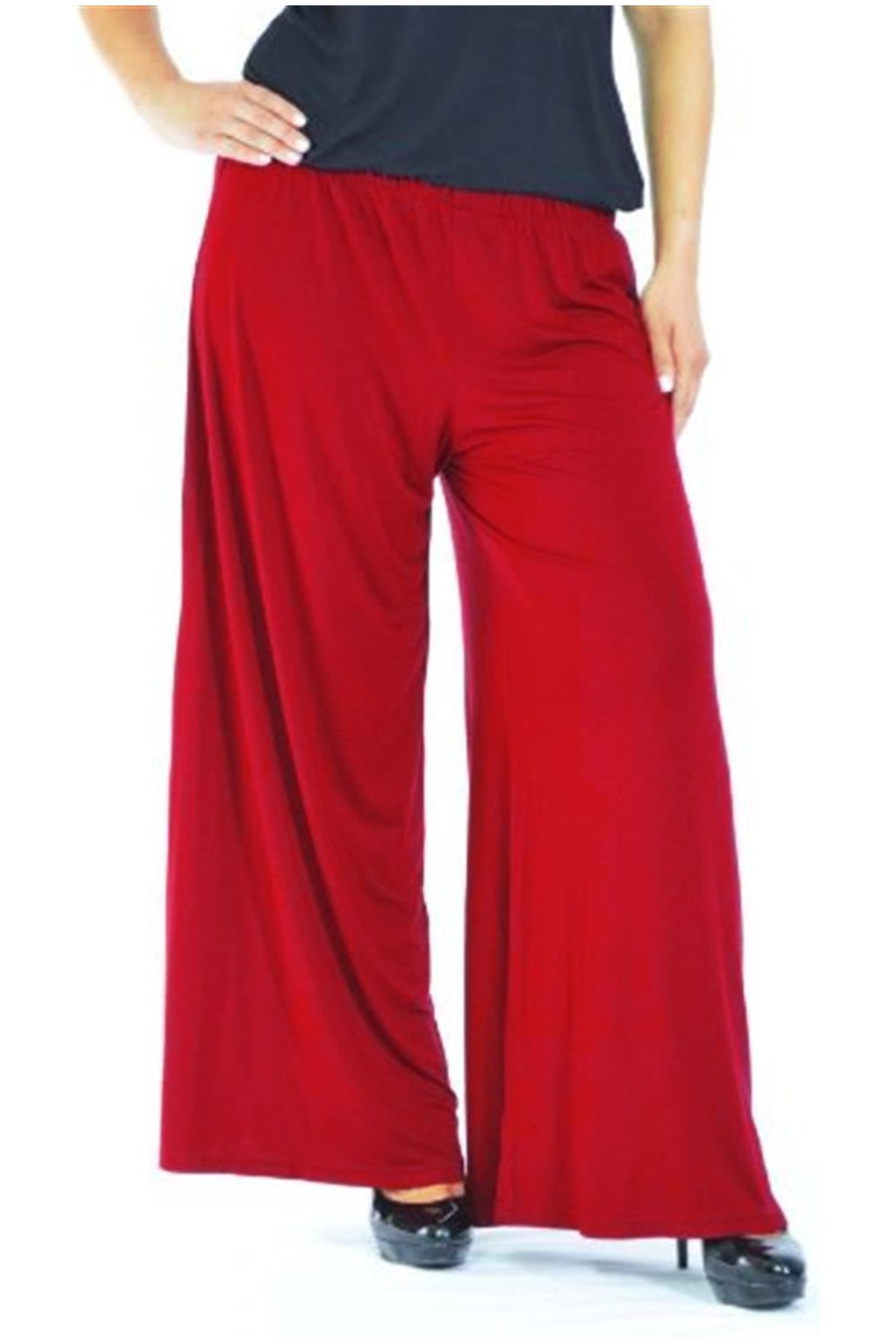 Plus Size Wide Leg Flared Plain Palazzo Trouser Palazzo WearAll Red 16-18