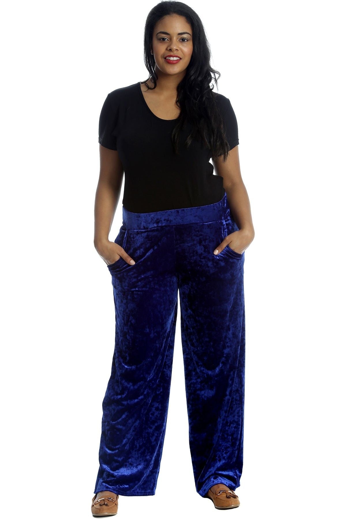 Velour Velvet Wide Flared Leg Pocket Palazzo Palazzo WearAll