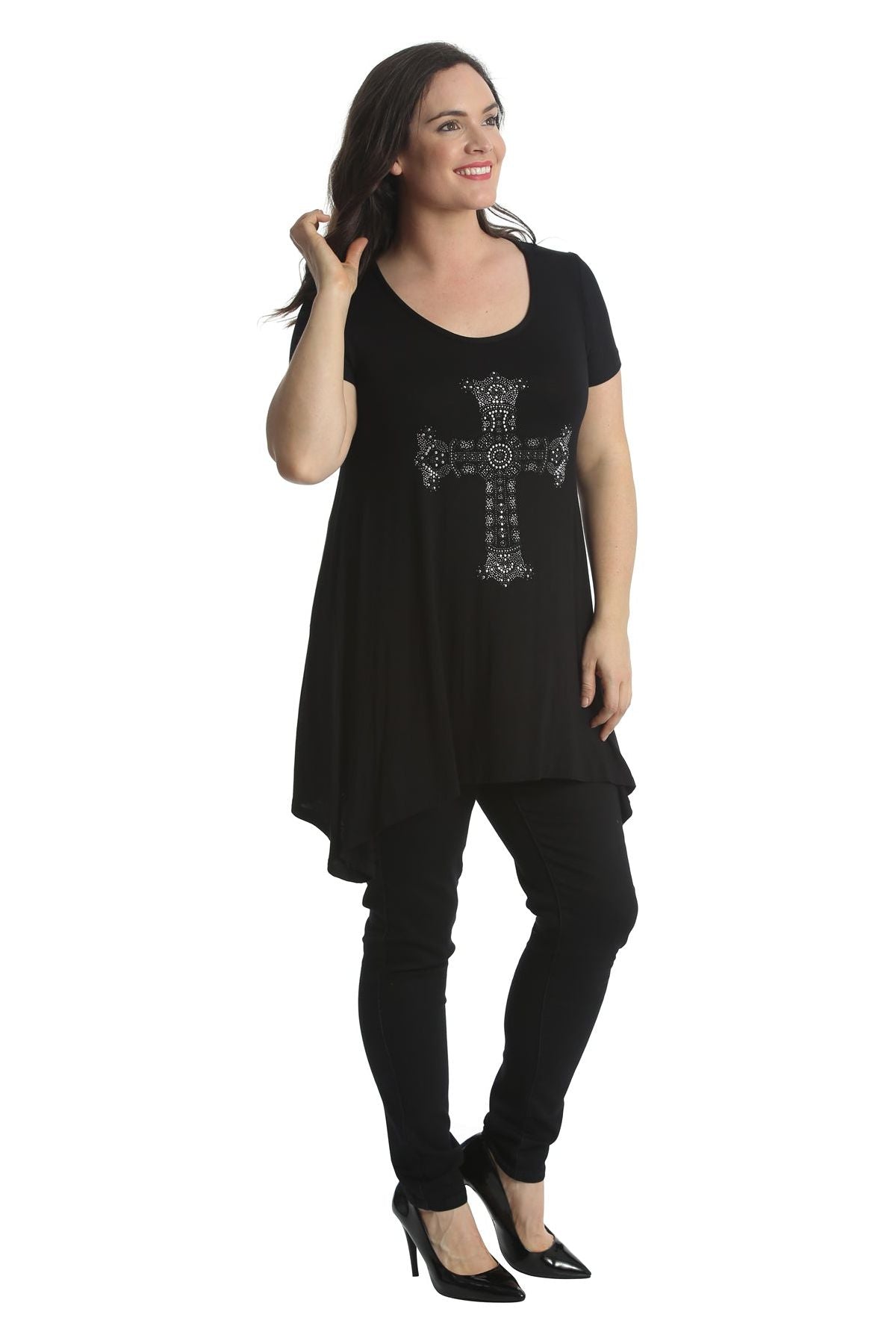 Crown Cross Stud Hanky Hem Short Sleeve Top Tops WearAll