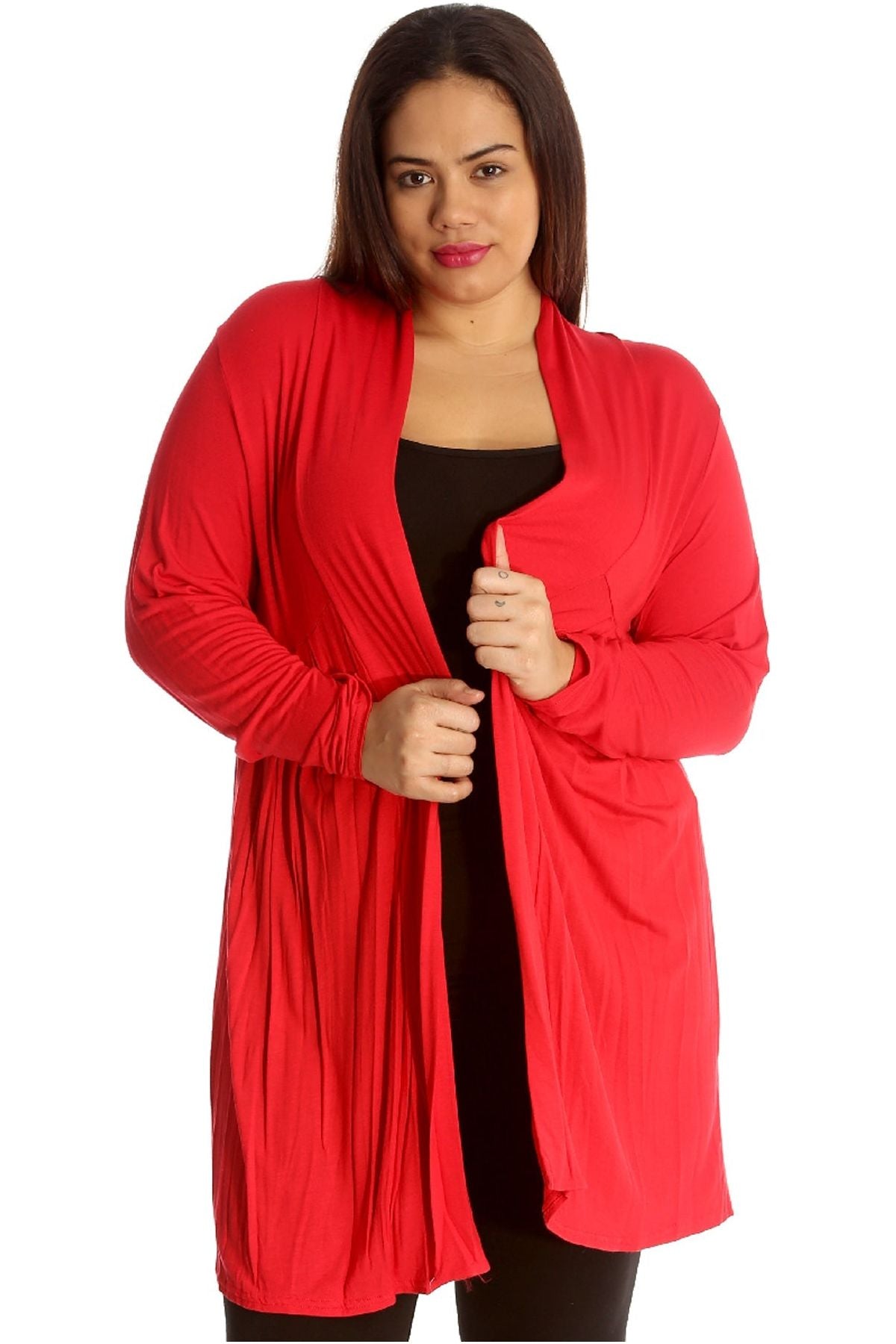 Plus Size Lace Back Open Pleated Cardigan Maxi Cardigan WearAll