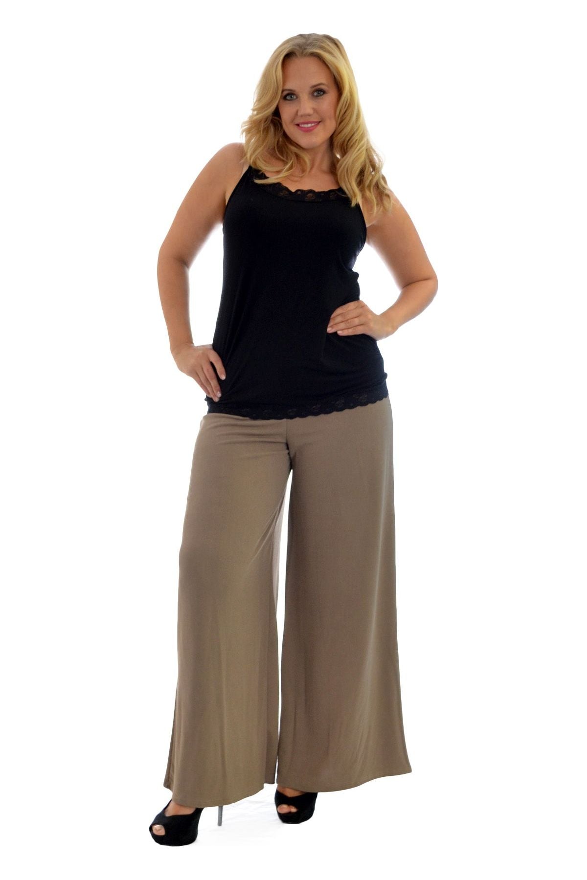 Plus Size Wide Leg Flared Plain Palazzo Trouser Palazzo WearAll