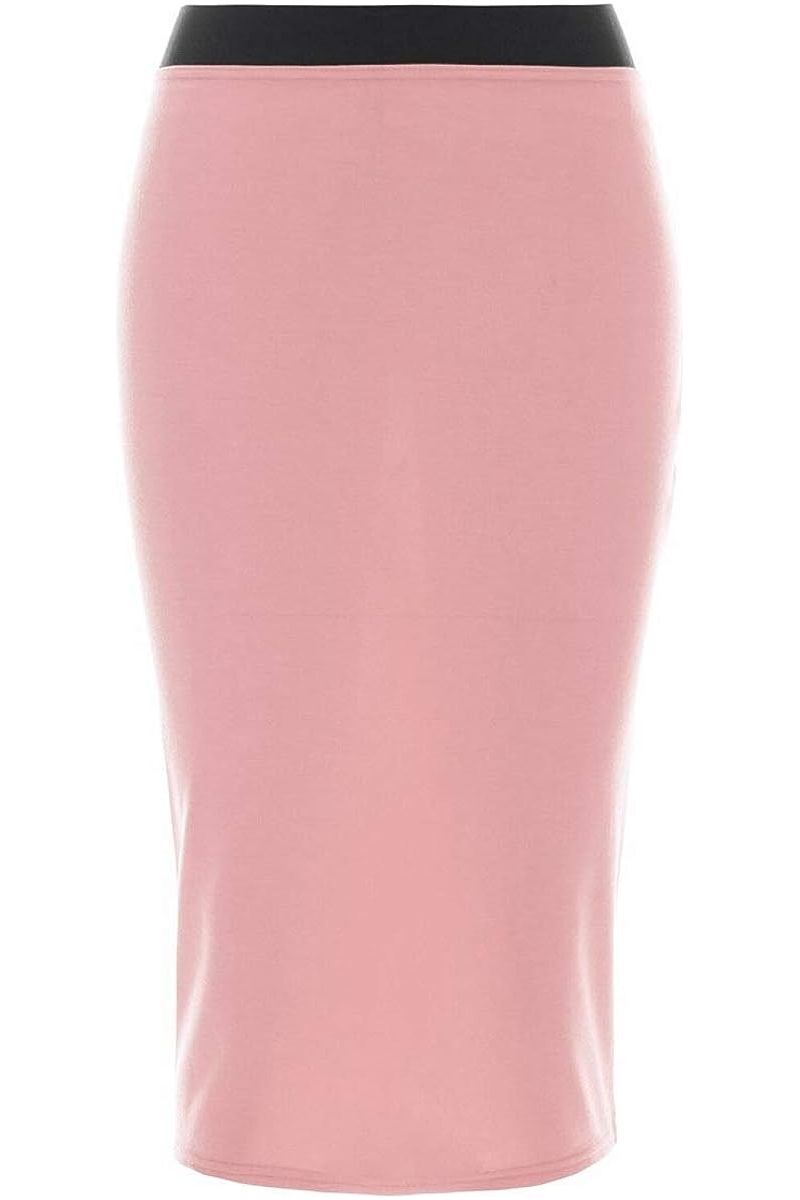 Plus Size Plain Stretch Pencil Midi Skirt