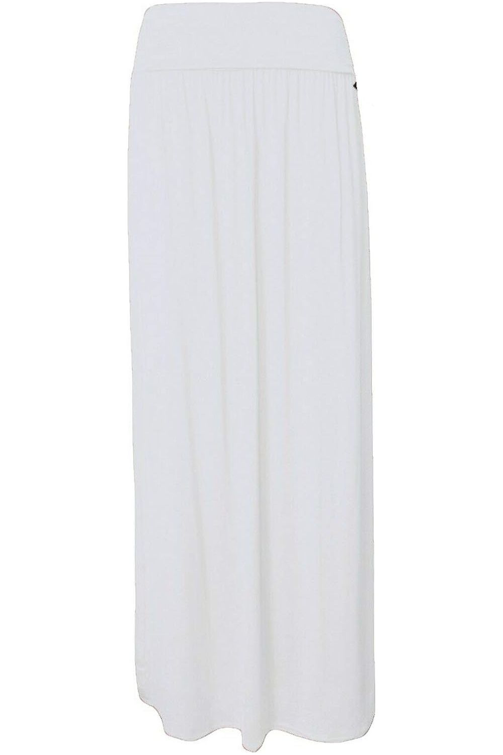 Plus Size Pleated Fold Over High Waist Gypsy Long Maxi Skirt Skirt WearAll White 16-18