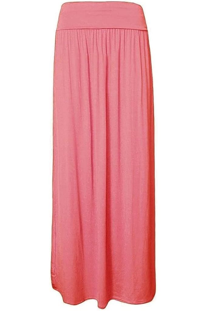 Plus Size Pleated Fold Over High Waist Gypsy Long Maxi Skirt Skirt WearAll Pink 16-18
