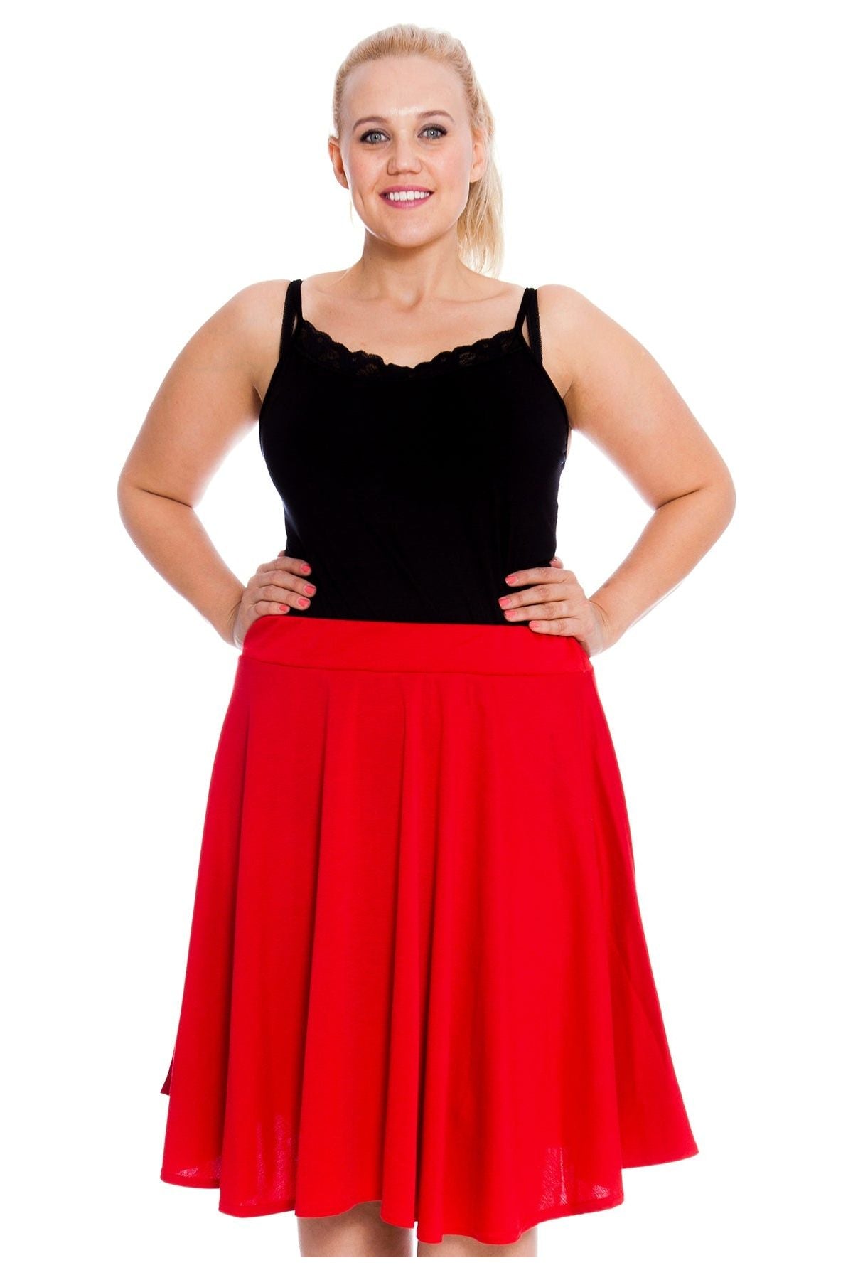 Flared Elastic Waist Skirt – Skater Style Skirt WearAll Red 14