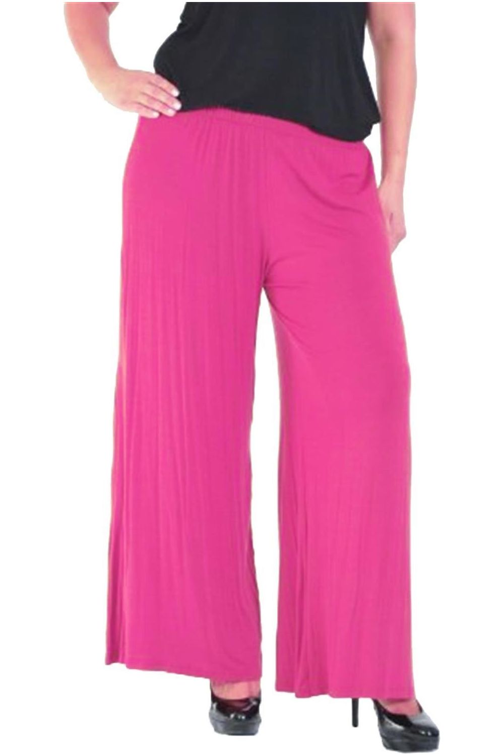 Plus Size Wide Leg Flared Plain Palazzo Trouser Palazzo WearAll Cerise 16-18