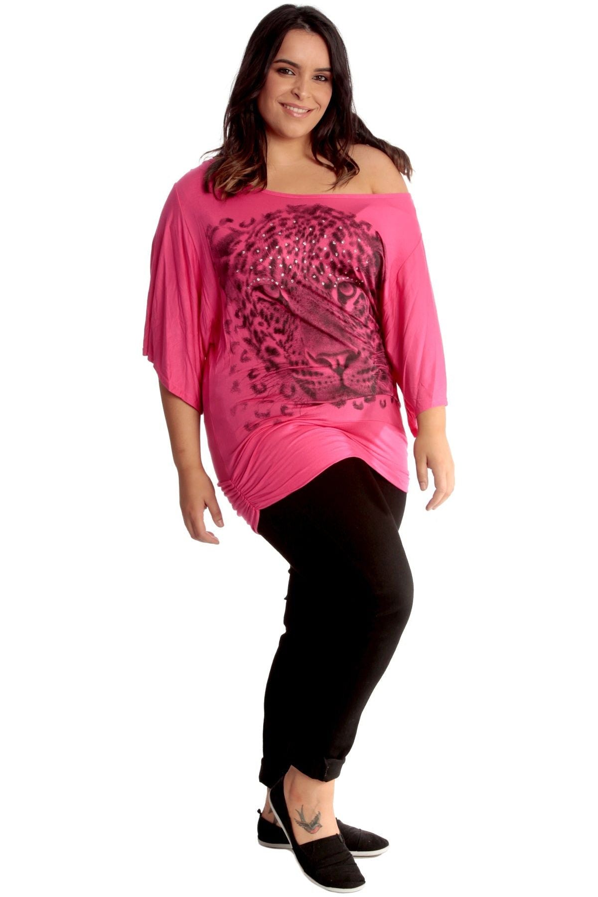 Tiger Print Glitter Batwing Top Tops WearAll