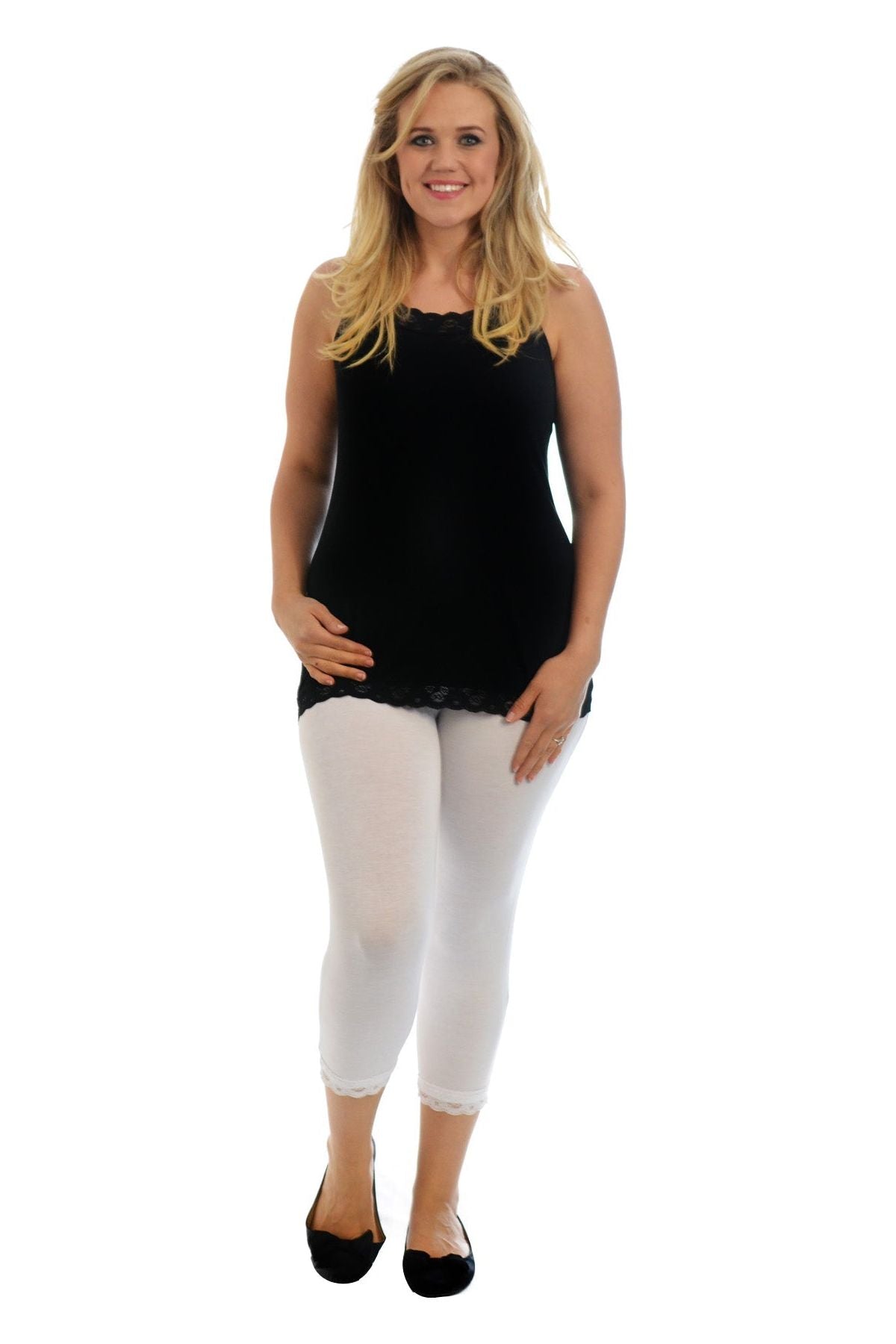 Cropped Lace Trim Leggings Leggings WearAll