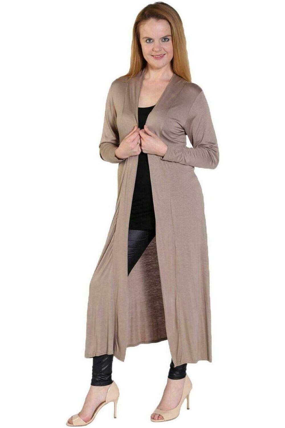 Plus Size Long Sleeve Maxi Boyfriend Cardigan Maxi Cardigan WearAll Mocha 16-18