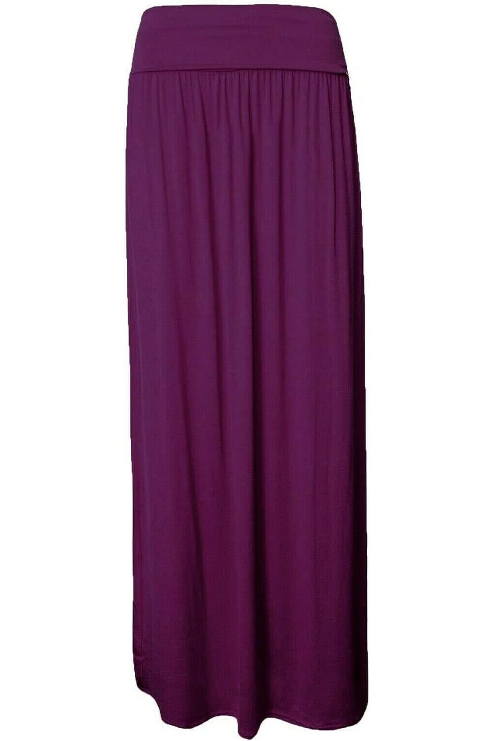 Plus Size Pleated Fold Over High Waist Gypsy Long Maxi Skirt Skirt WearAll Purple 16-18