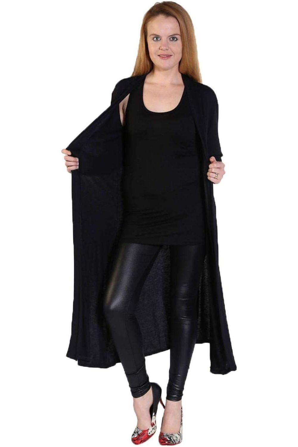 Plus Size Long Sleeve Maxi Boyfriend Cardigan Maxi Cardigan WearAll Black 16-18
