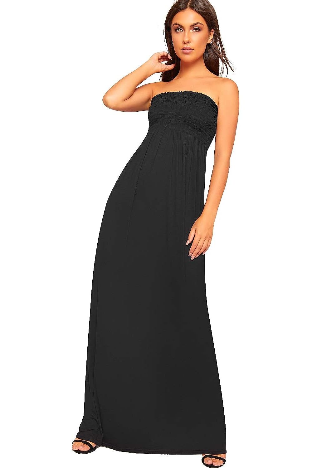 Plus Size Strapless Sheering Maxi Dress Maxi Cardigan WearAll Black 20-22